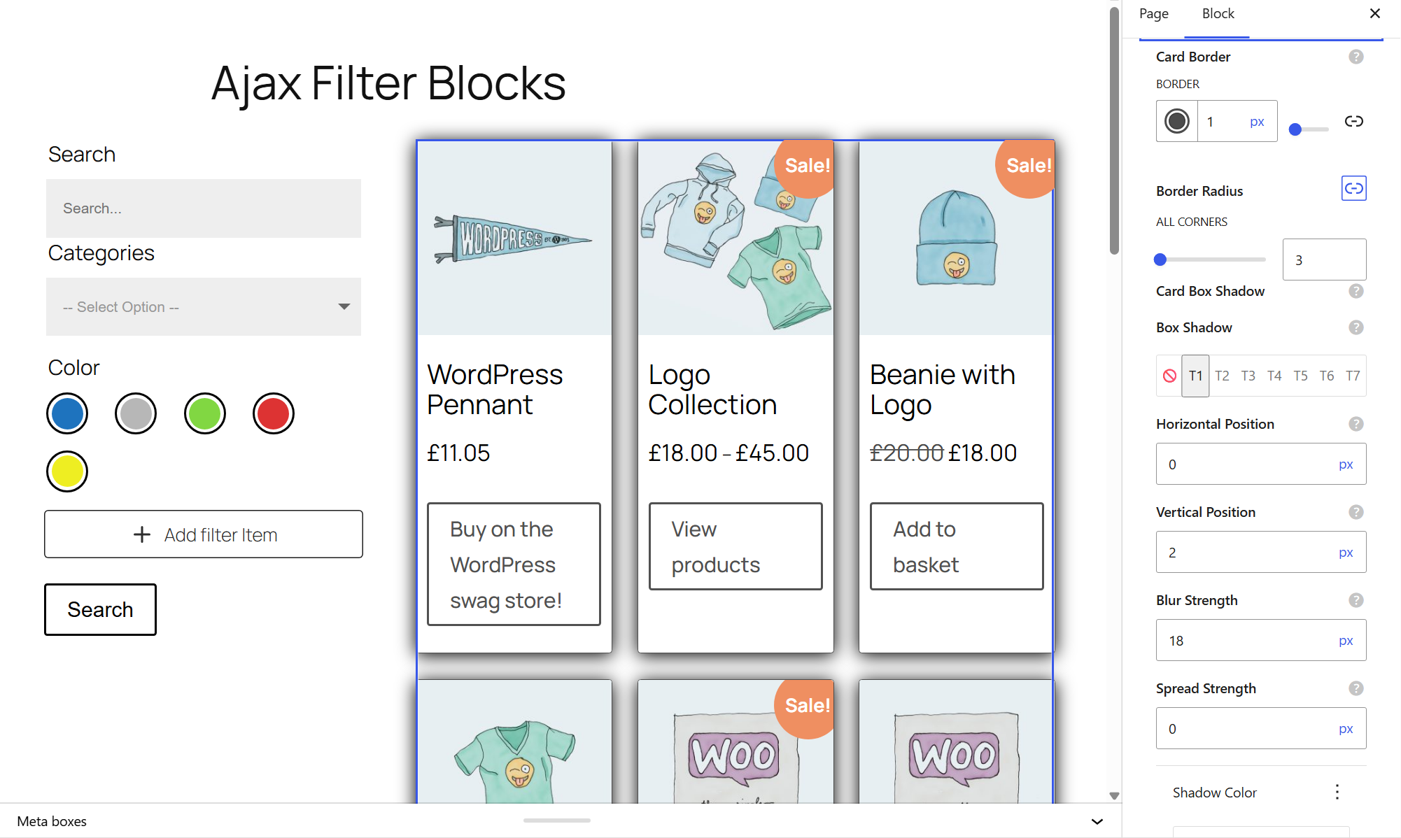 WooCommerce product filter example with categories, attributes, and ranges