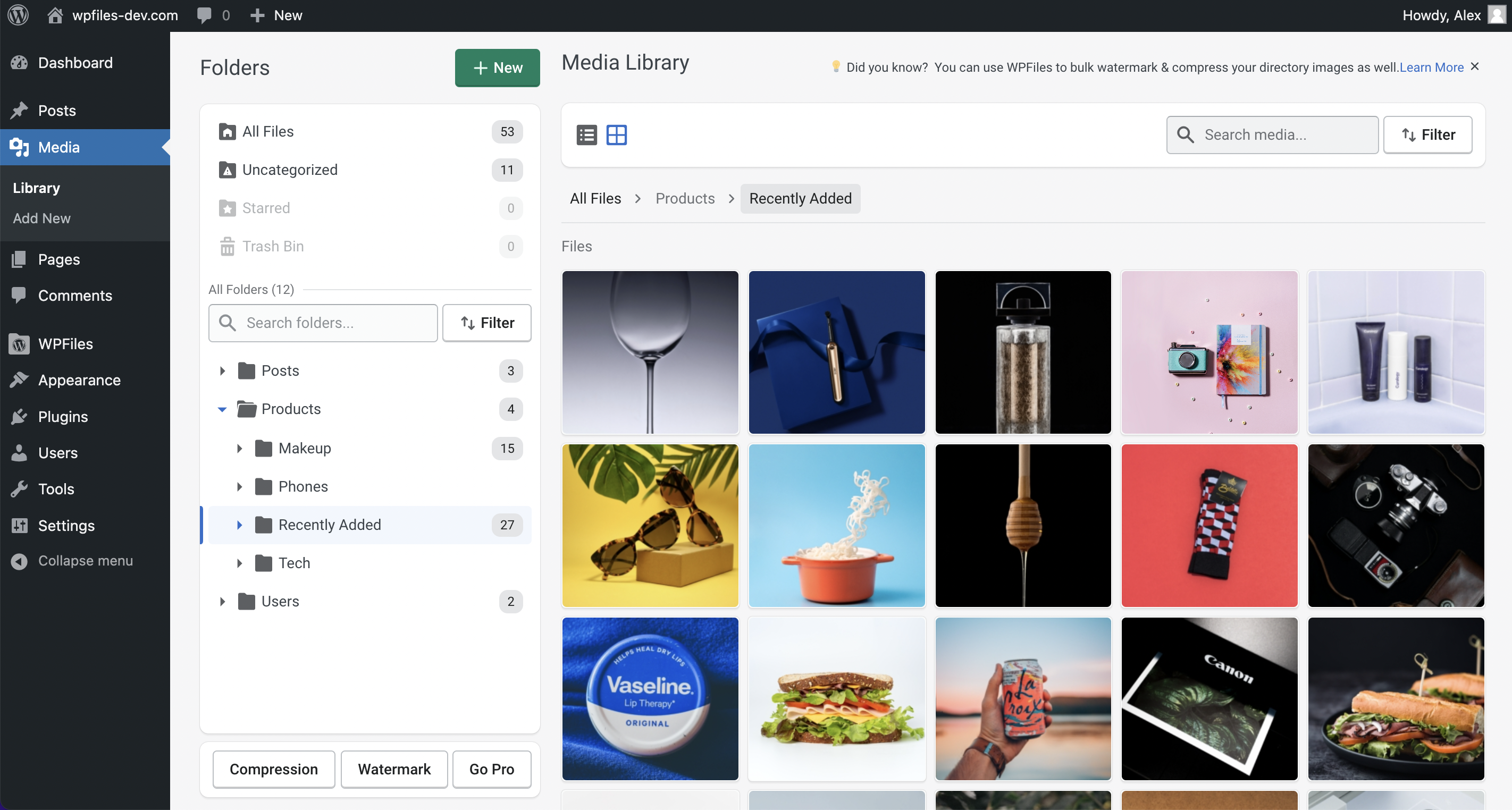 WPFiles Media library Folders.