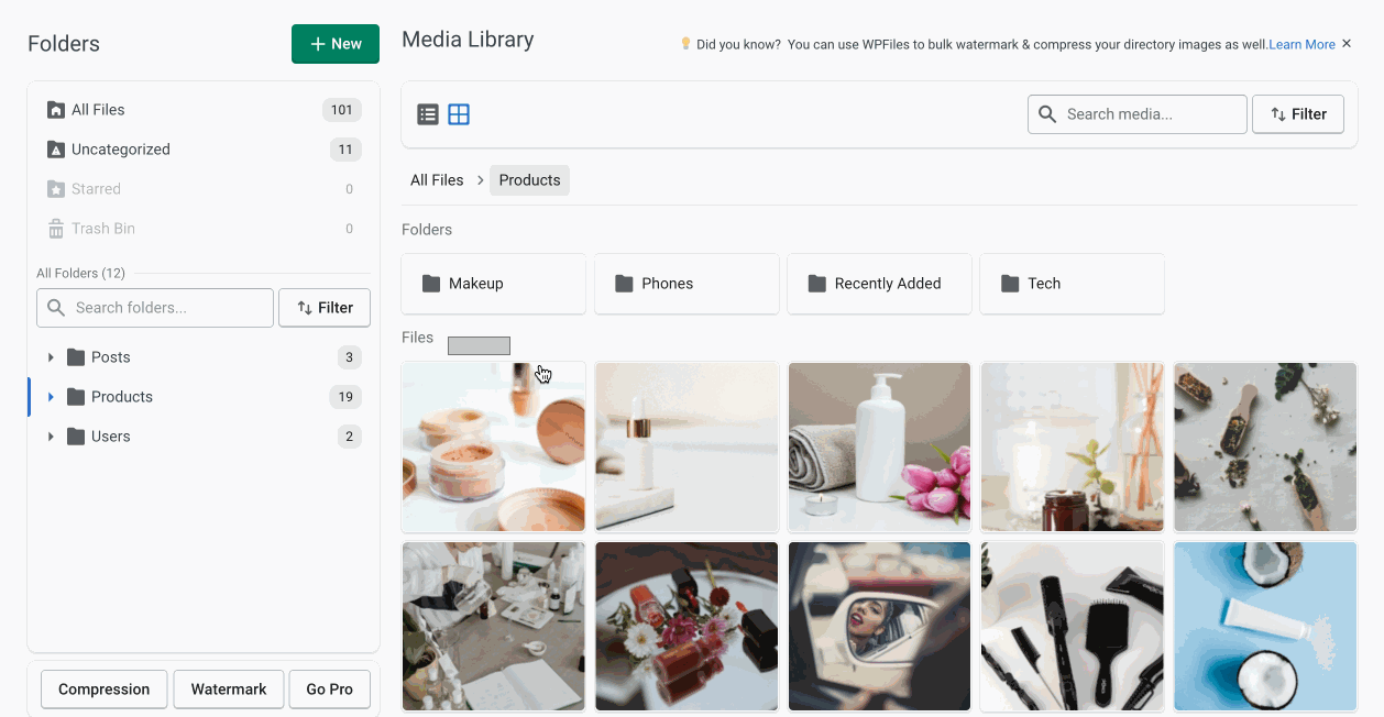 Bulk select & moving items by dragging in Media Library.