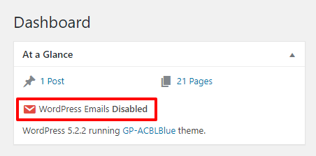 WPFrom Admin Dashboard notice of disabled emails option triggered.