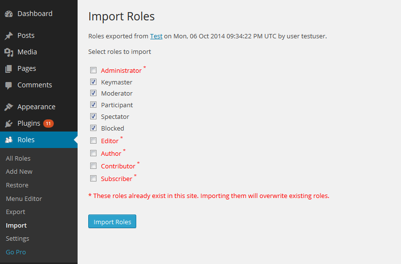 Import roles