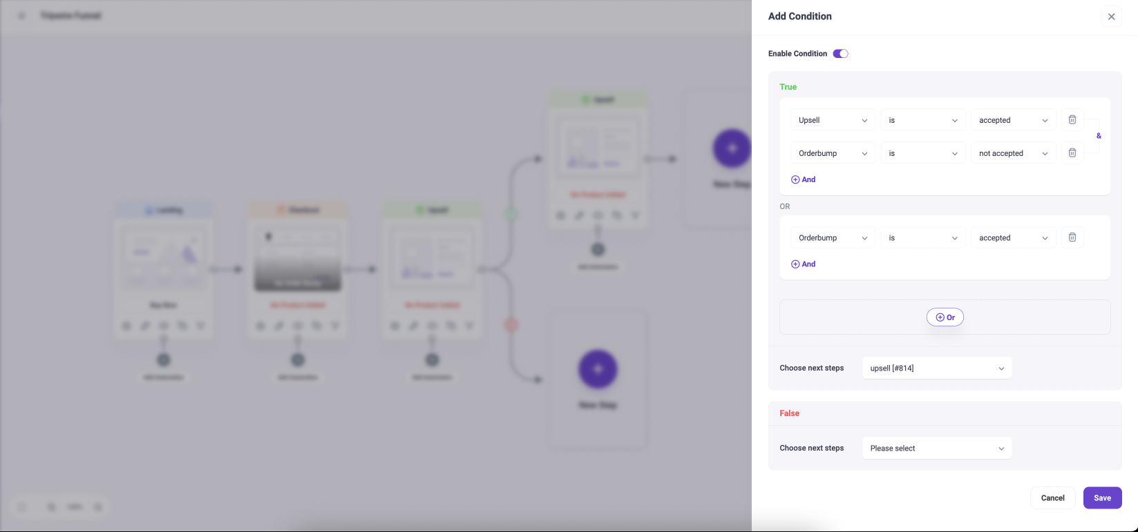 Configure instruções condicionais e adicione etapas na mesma aba