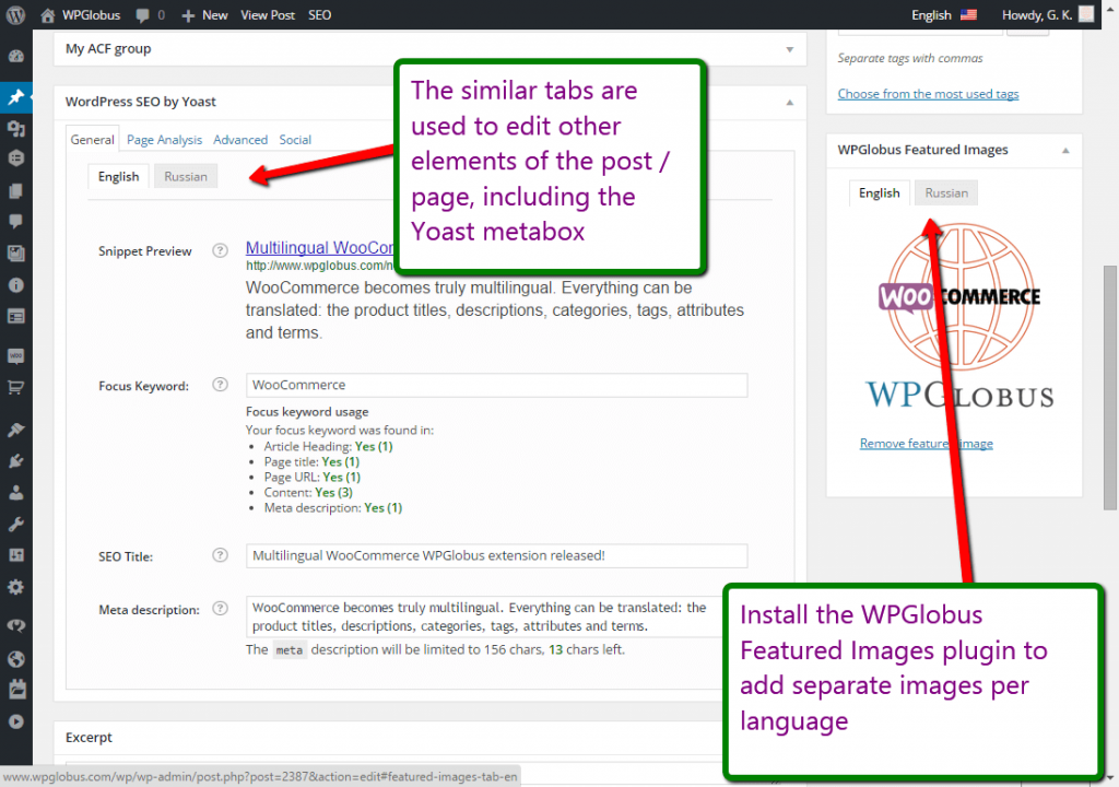 Multilingual Yoast SEO and Featured Images.
