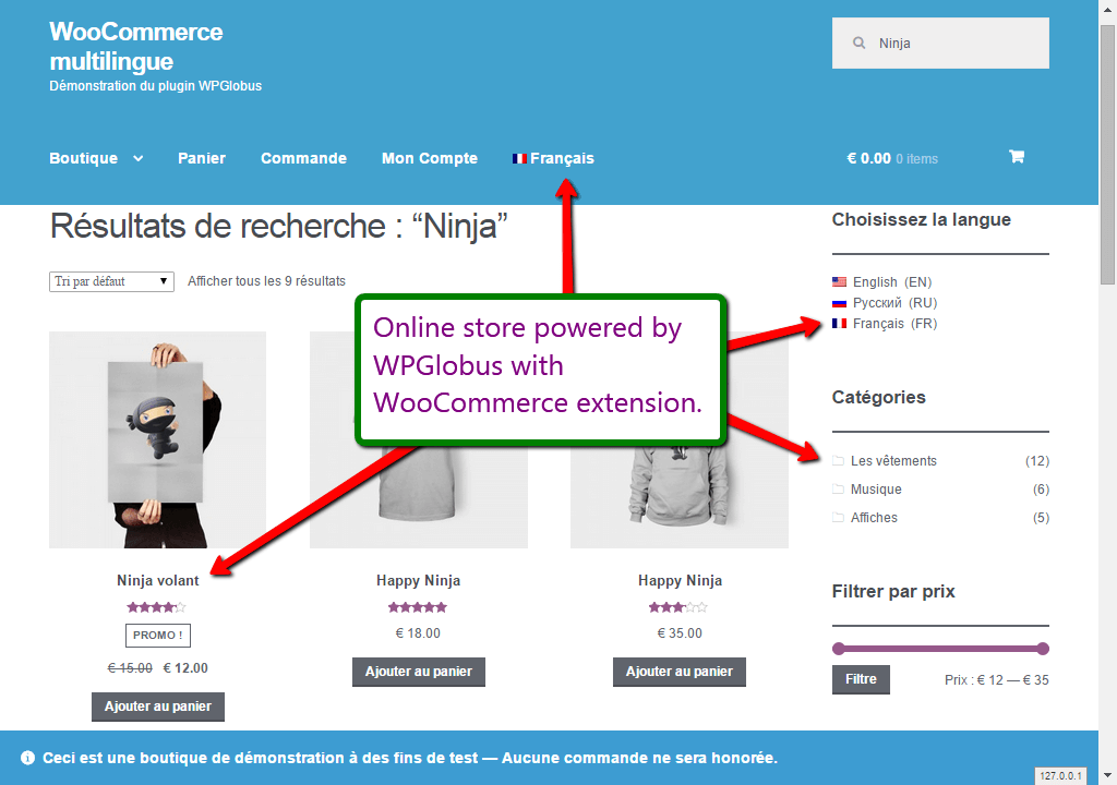 Multilingual WooCommerce store powered by <a href=