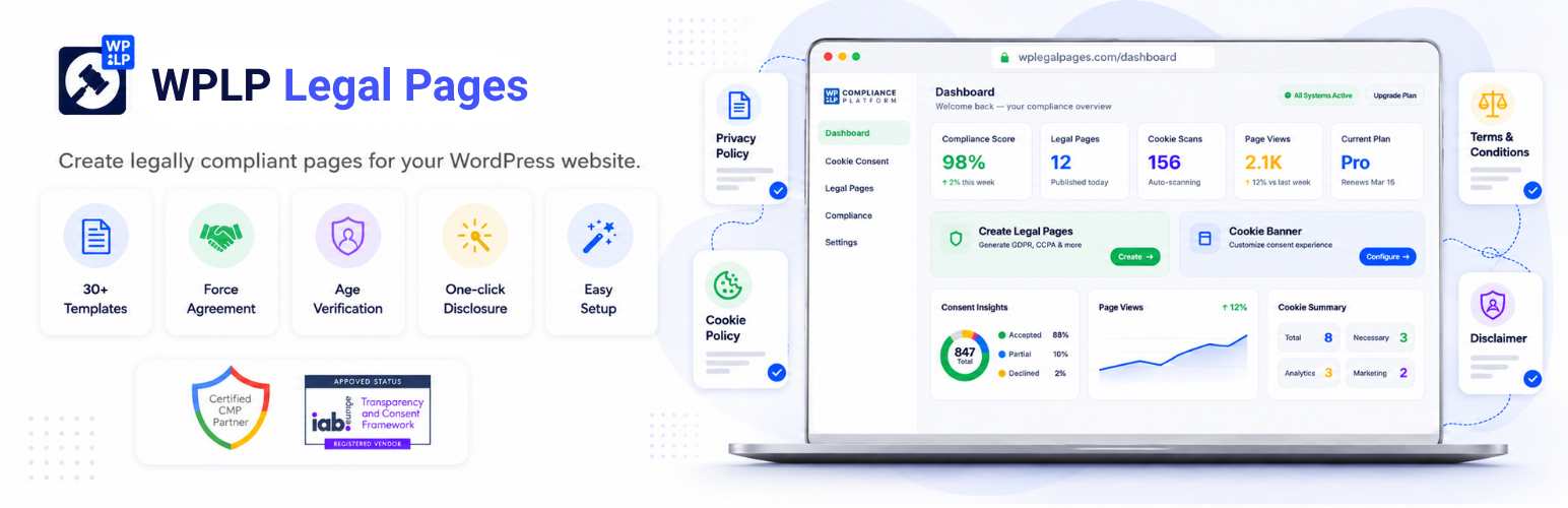 Privacy Policy Generator, Terms & Conditions, GDPR, CCPA, Cookie Policy & Disclaimer Templates – WPLP Legal Pages