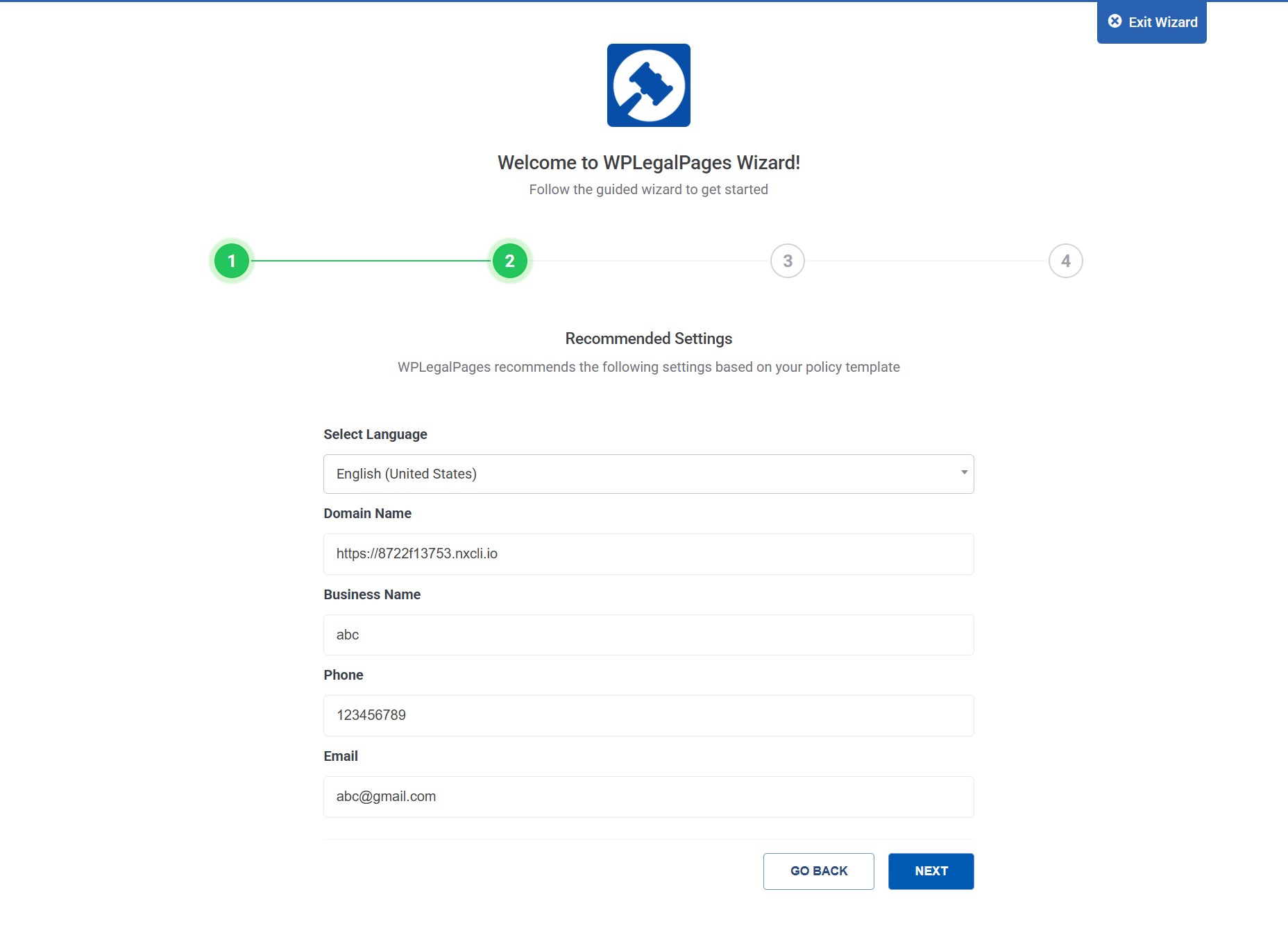 WP Legal Pages Step Wise Policy Settings