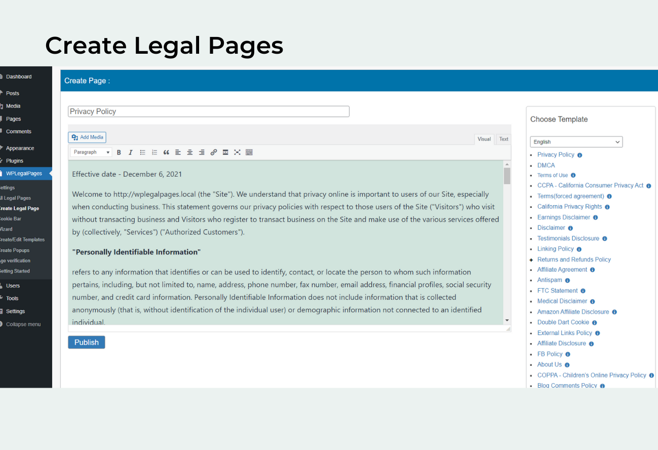 legal pages for websites