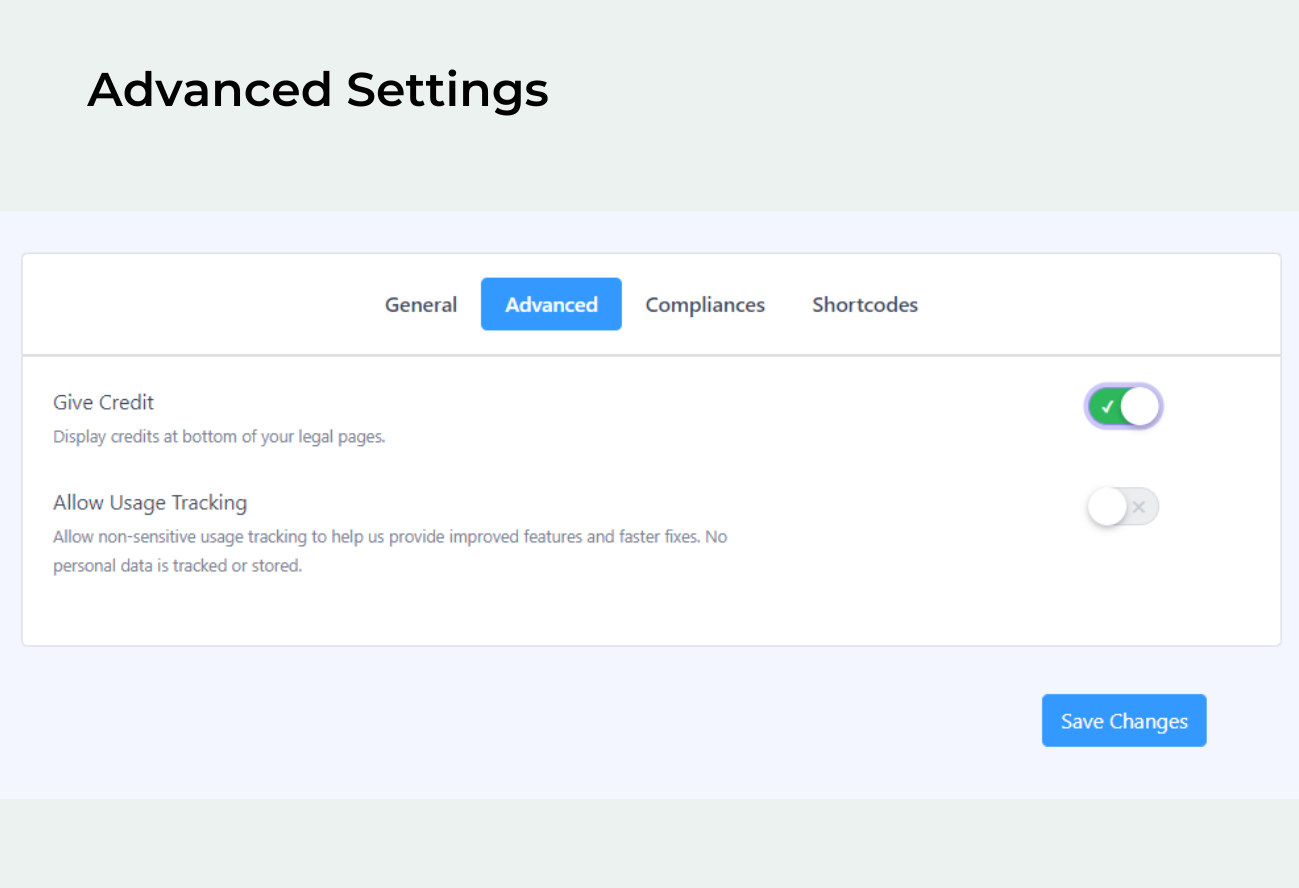 Compliance Settings Tab