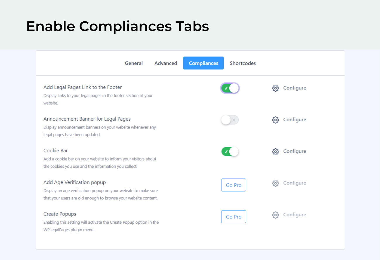 Enable Compliances tab