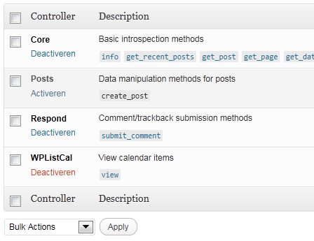 JSON API Settings: Activate WPListCal