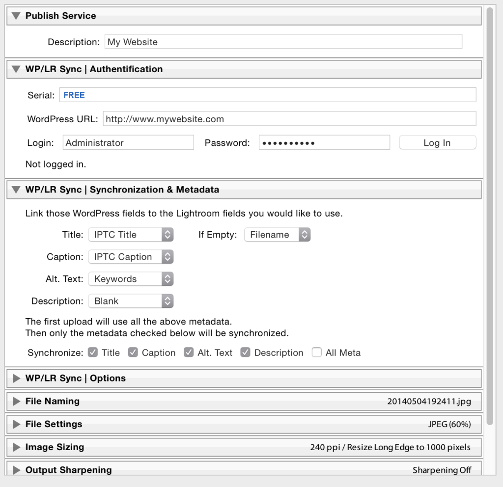 Publish Service Settings