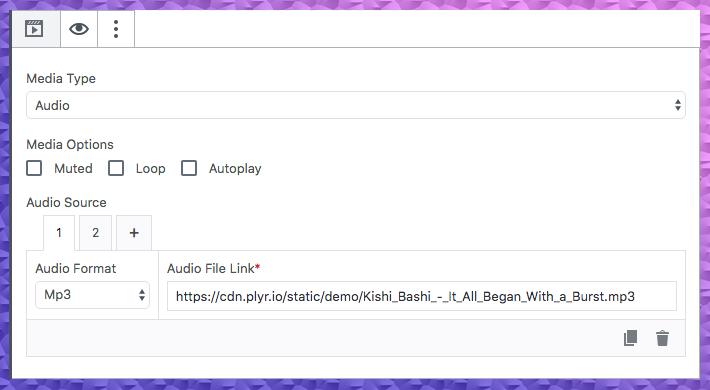 WPlyr Media Block - HTML5 Audio settings