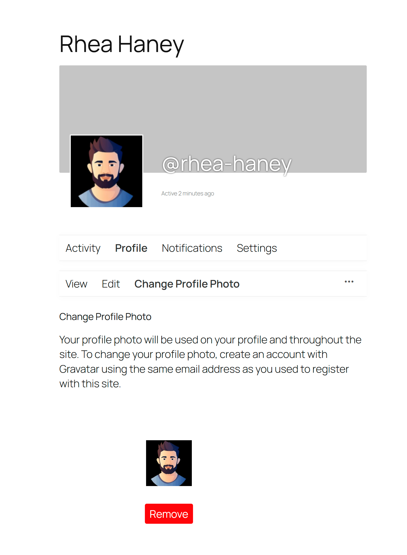 The uploaded photo shown in the BuddyPress member area after save.