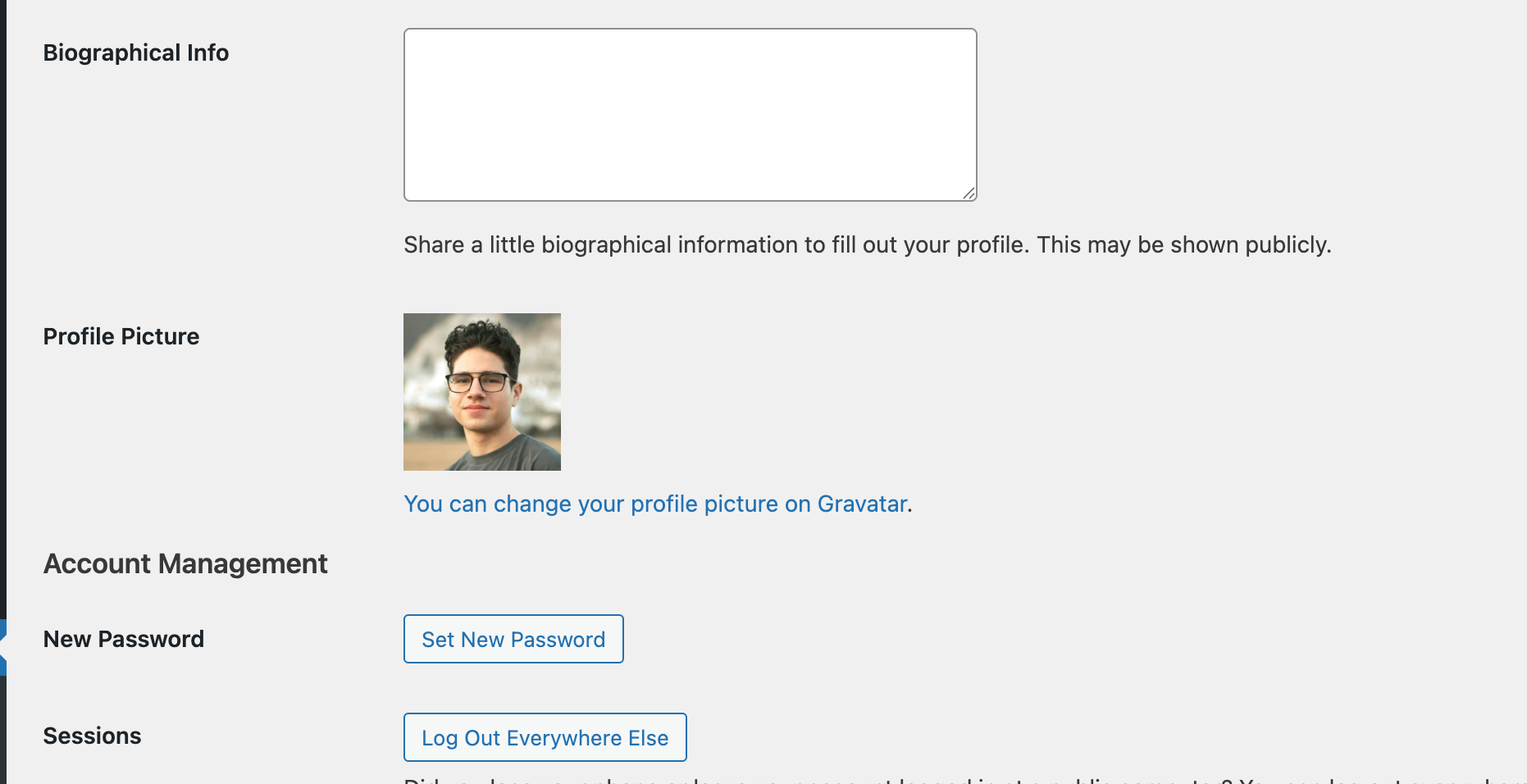 A customer's uploaded photo shown on their profile, replacing the default Gravatar silhouette across the site.