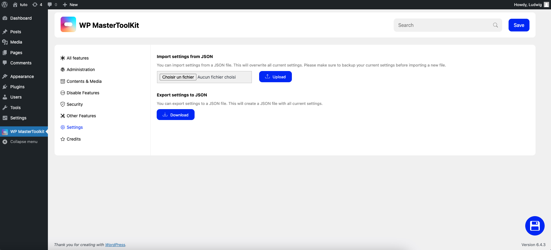 Import / Export settings