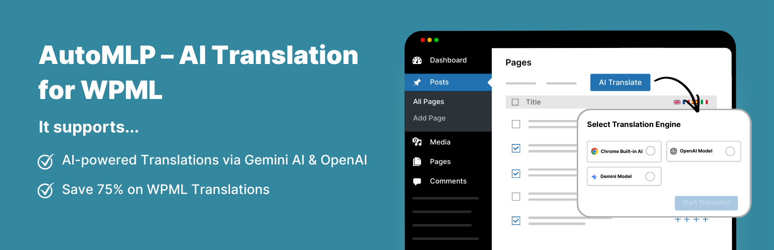 WordPress 外掛 AutoMLP – AI Translation for WPML 的封面圖片