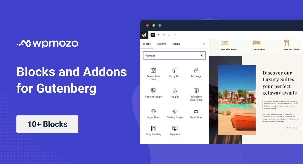 The WPMozo Blocks and Addons plugin in action.