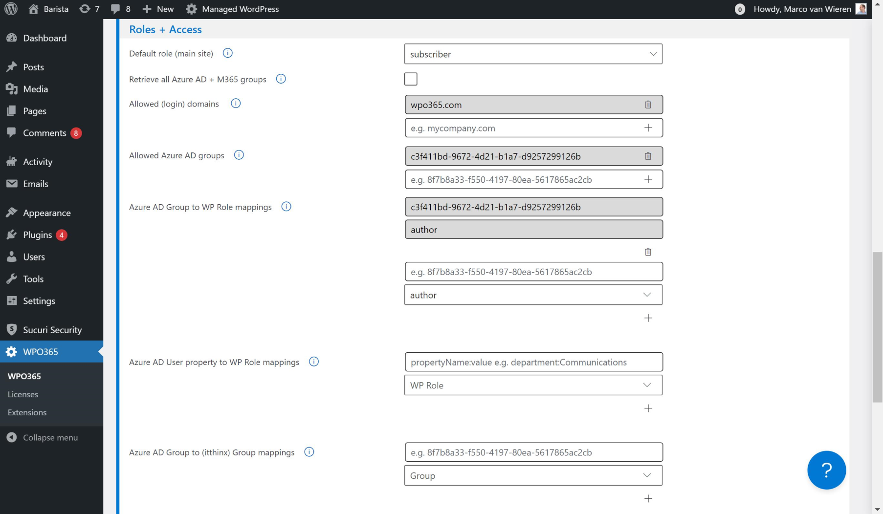 Assign WordPress roles / Deny access based on Azure AD groups