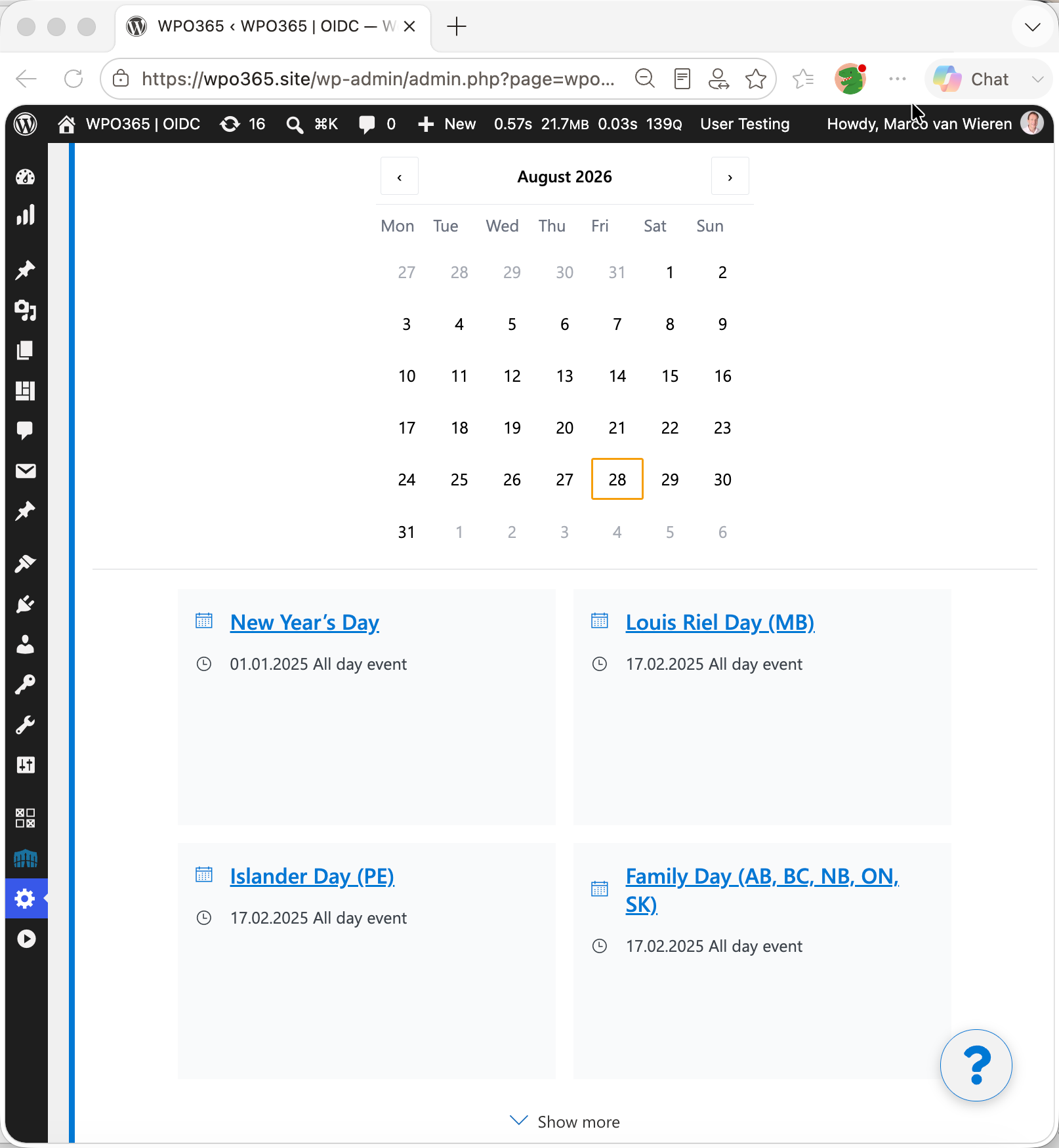 Embed Outlook / Exchange calendar in WordPress (date picker).