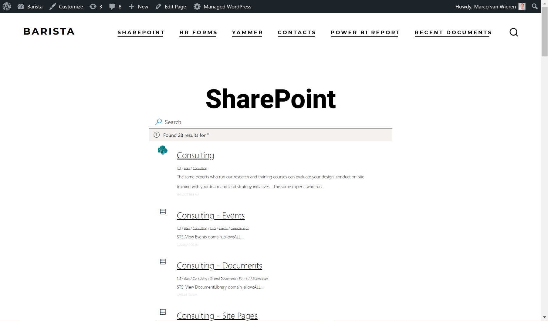 Embedded SharePoint Online Search for WordPress