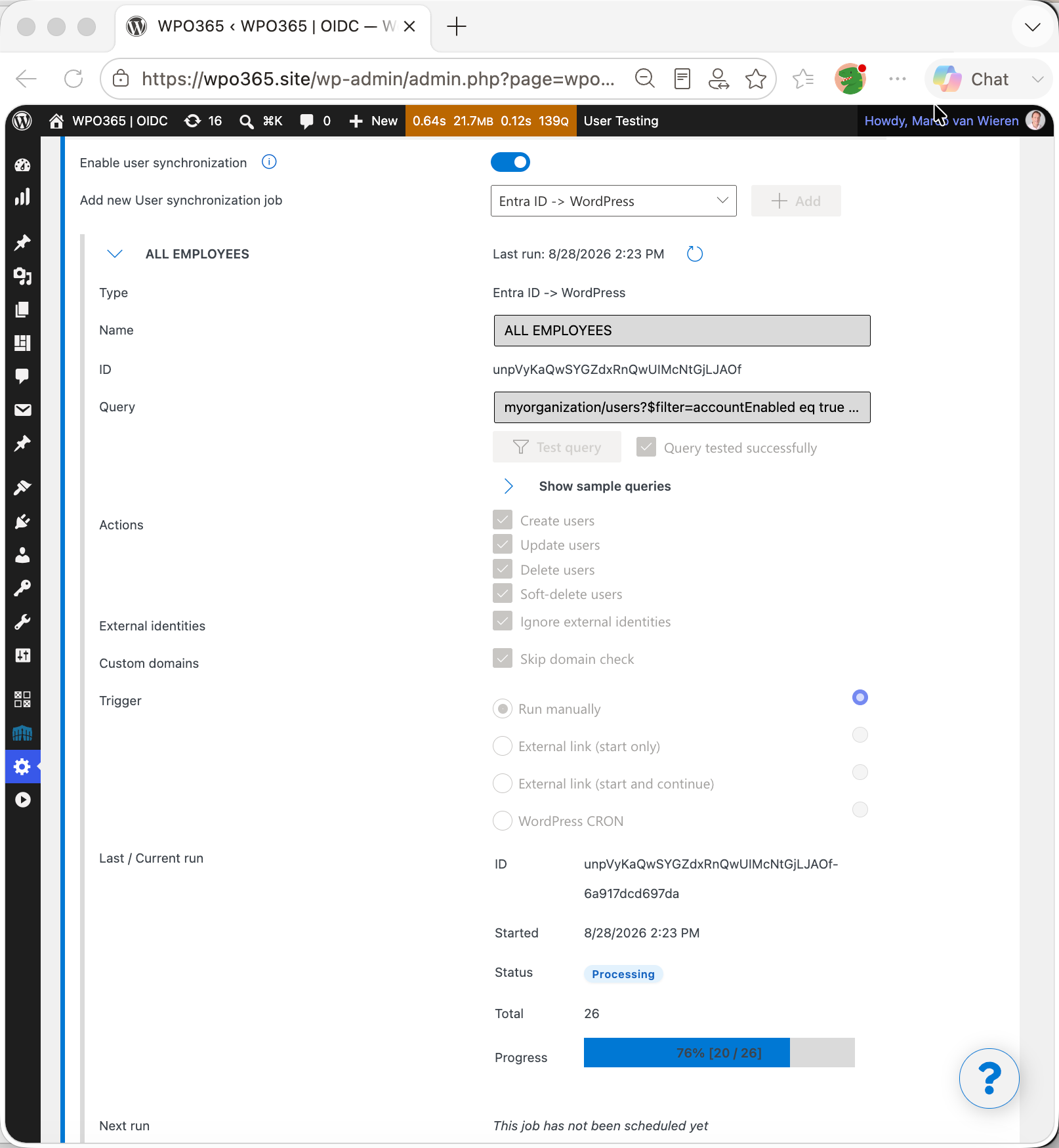 Synchronize users from Entra ID to WordPress.