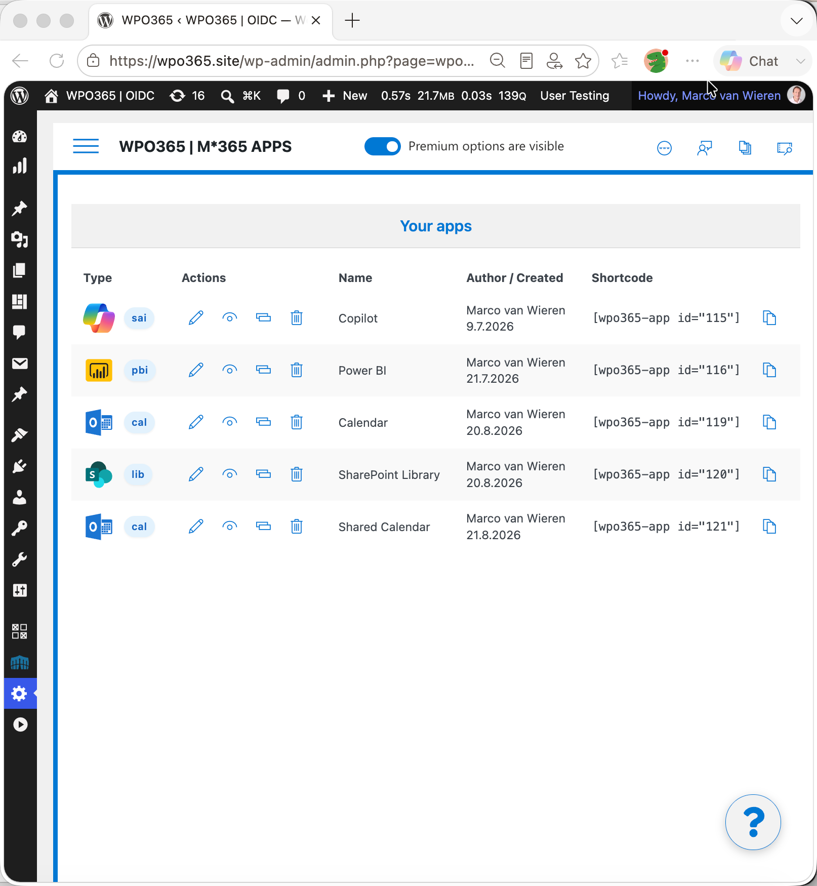 Apps to embed Microsoft 365 services in WordPress.