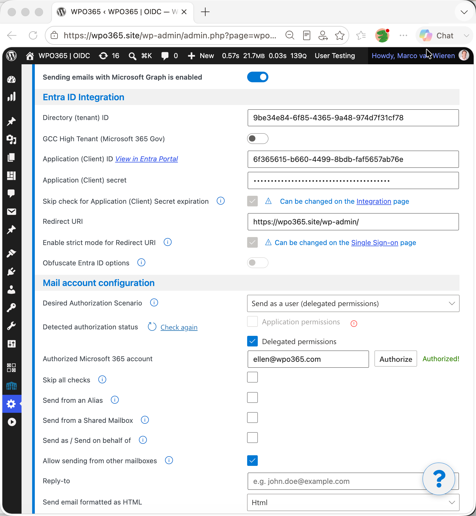 Send WordPress emails using Microsoft Graph (configuration).