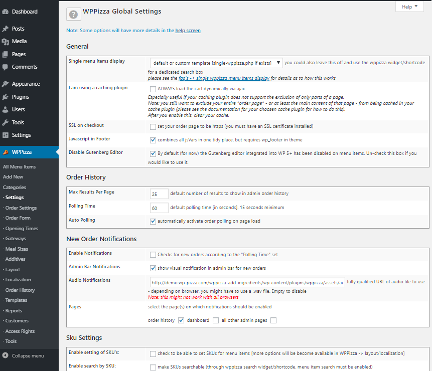 Admin - Global Settings (excerpt)