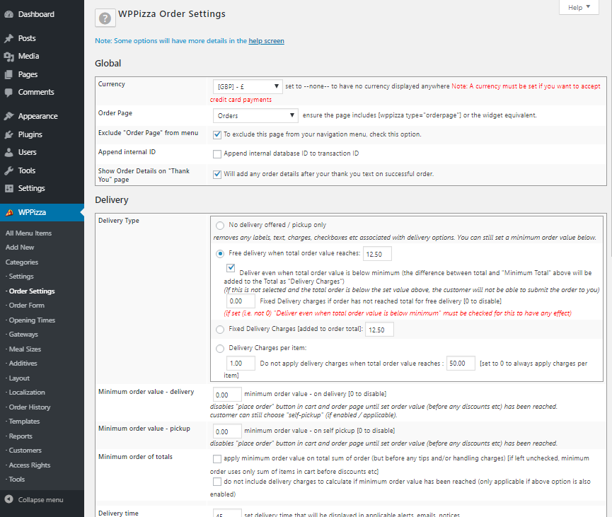 Admin - Order Settings (excerpt)