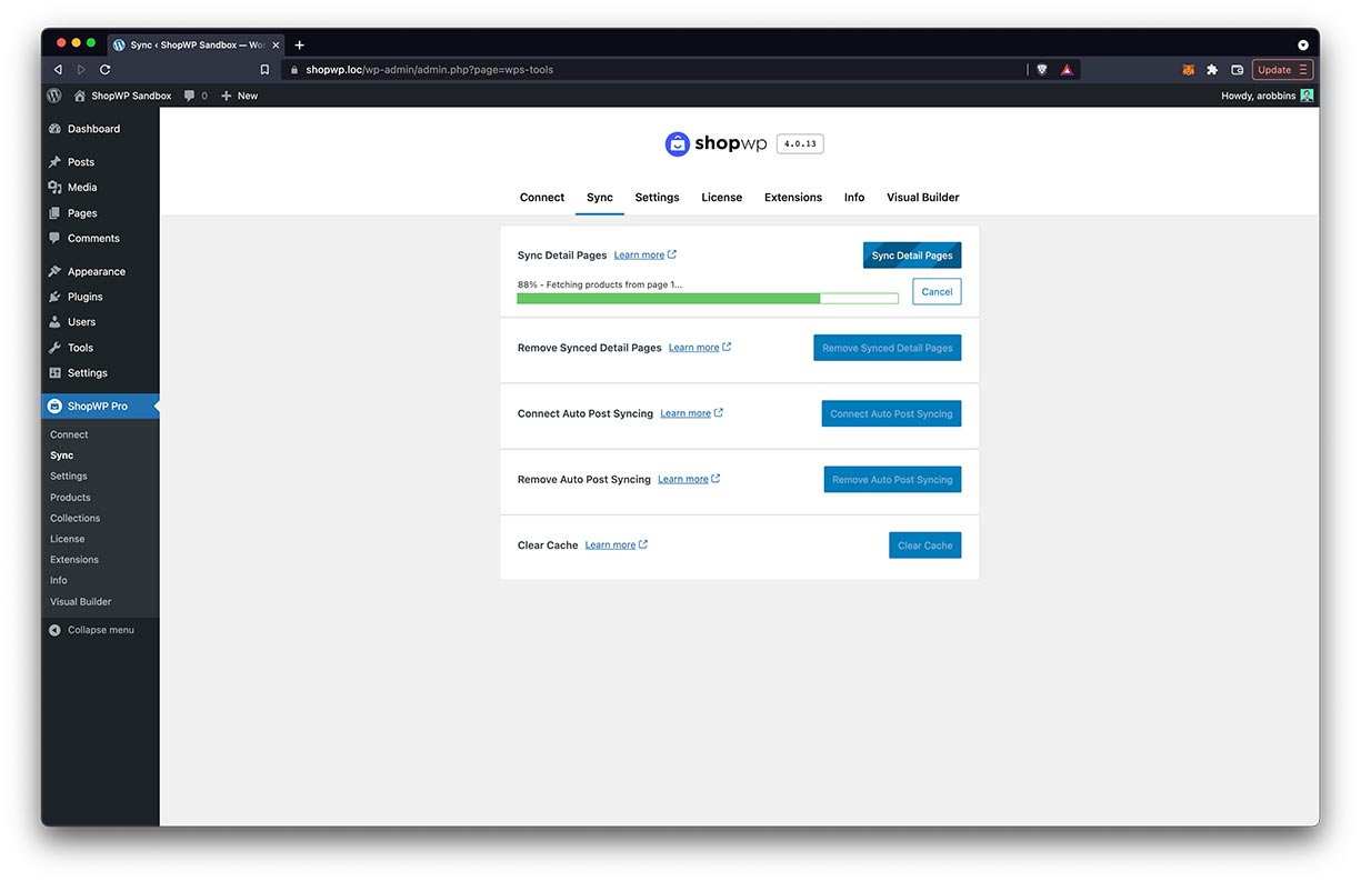 Example of the syncing process running