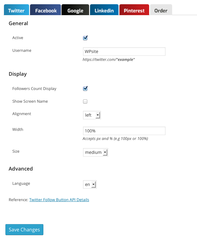 Follow Us Badges Dashboard Settings