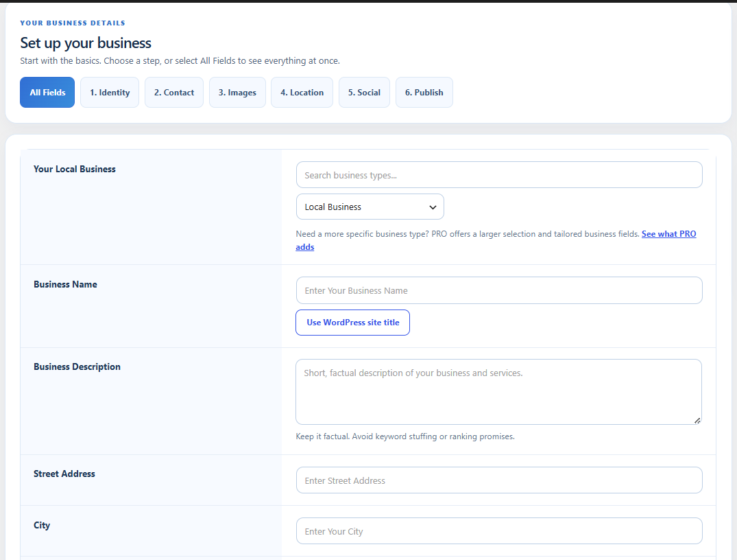 The Lumiverse dashboard with your business setup at a glance.
