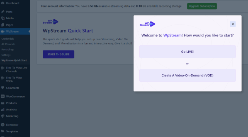 WpStream Onboarding Wizard