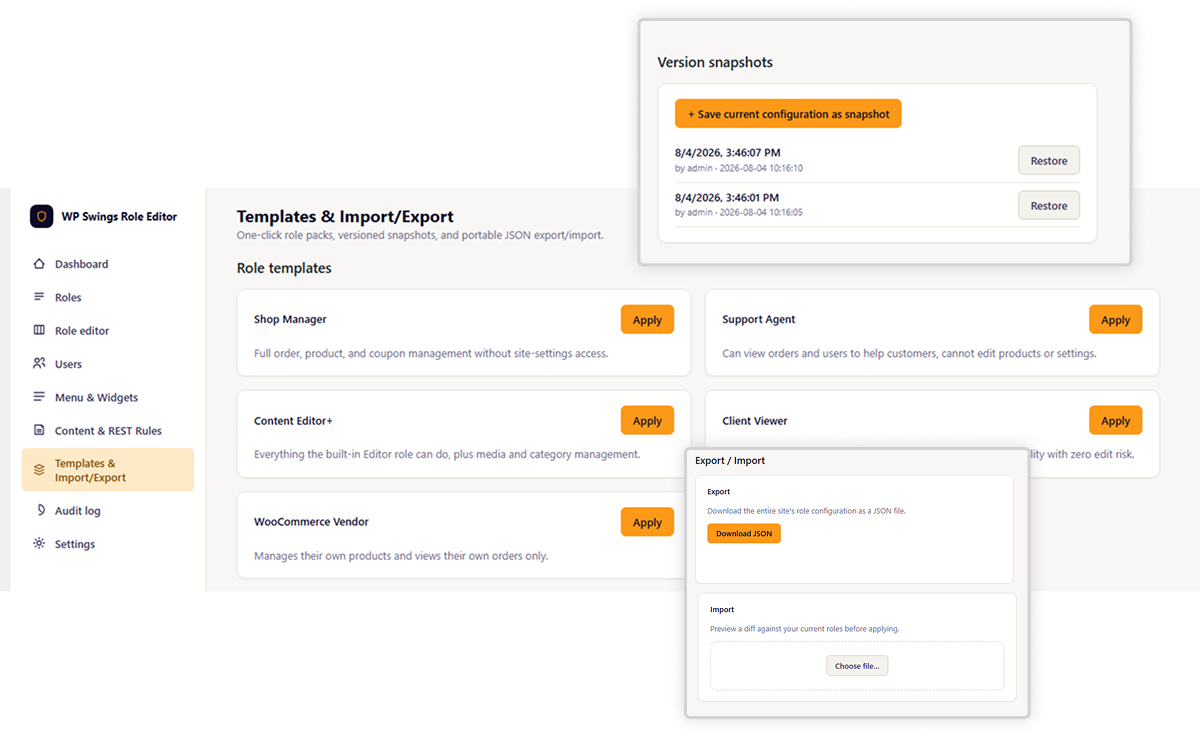 Admin menu and widget restrictions
