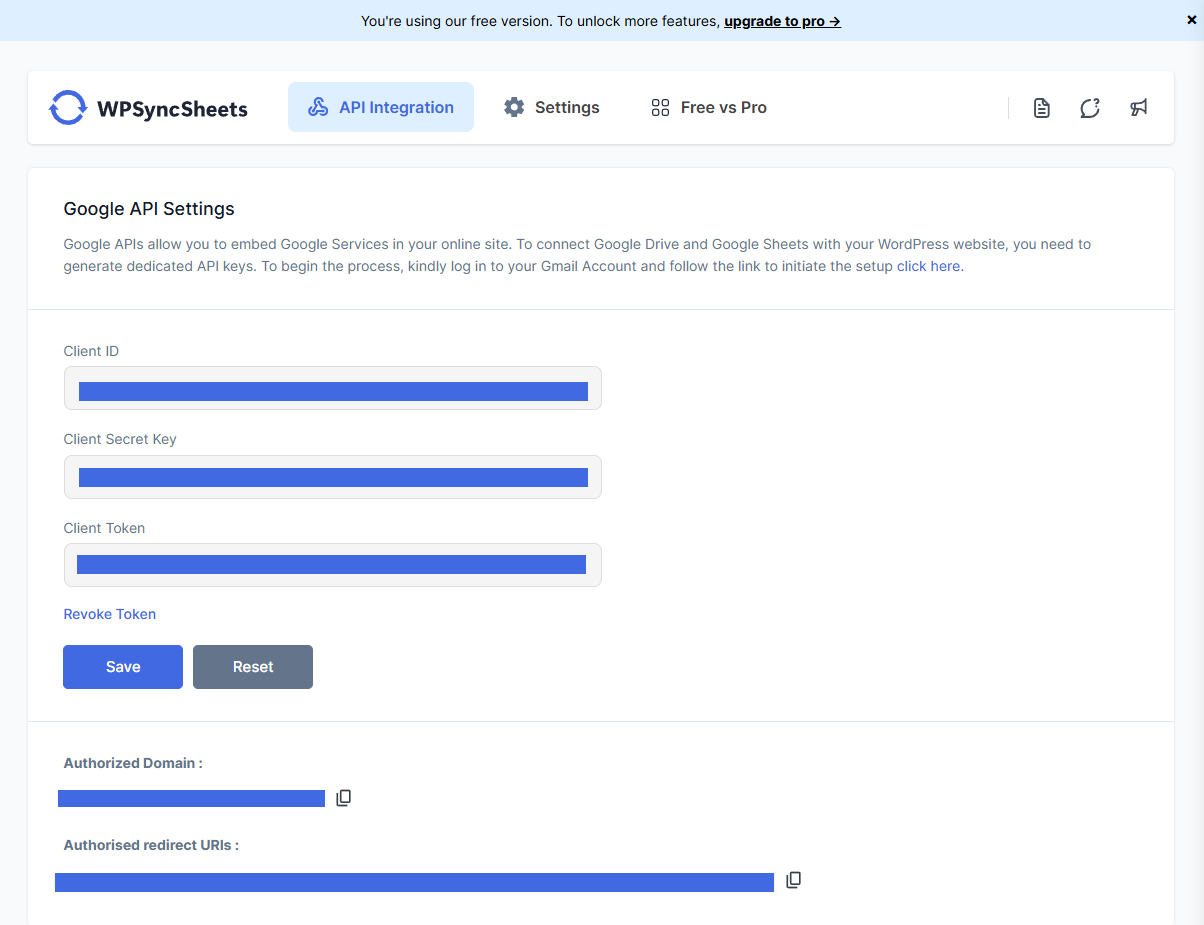 Google API Integration Settings