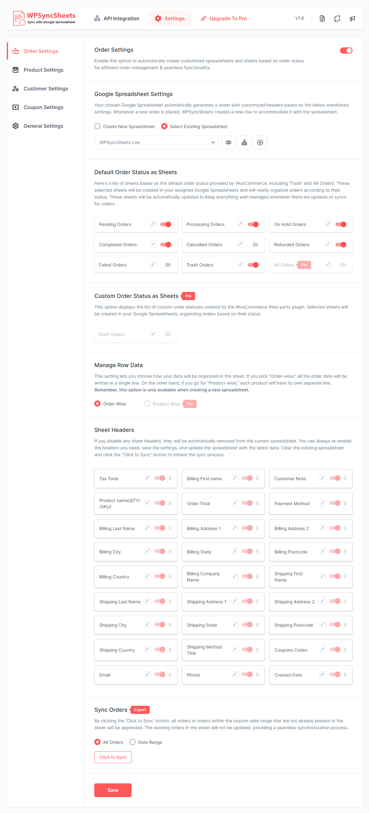 WooCommerce Order Export Settings