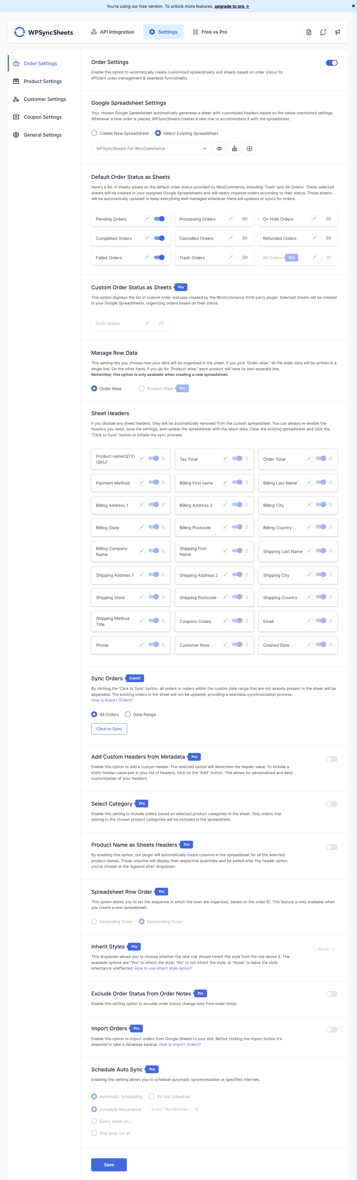 WooCommerce Order Export Settings