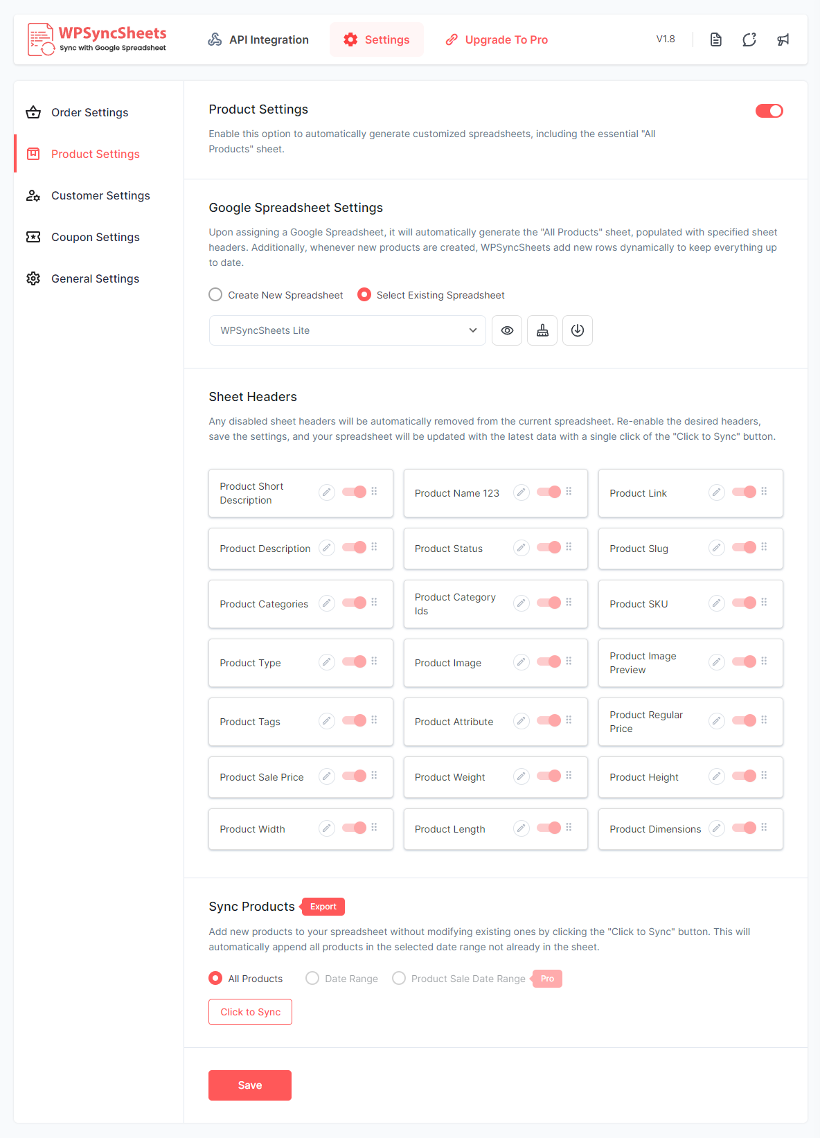 WooCommerce Product Export Settings