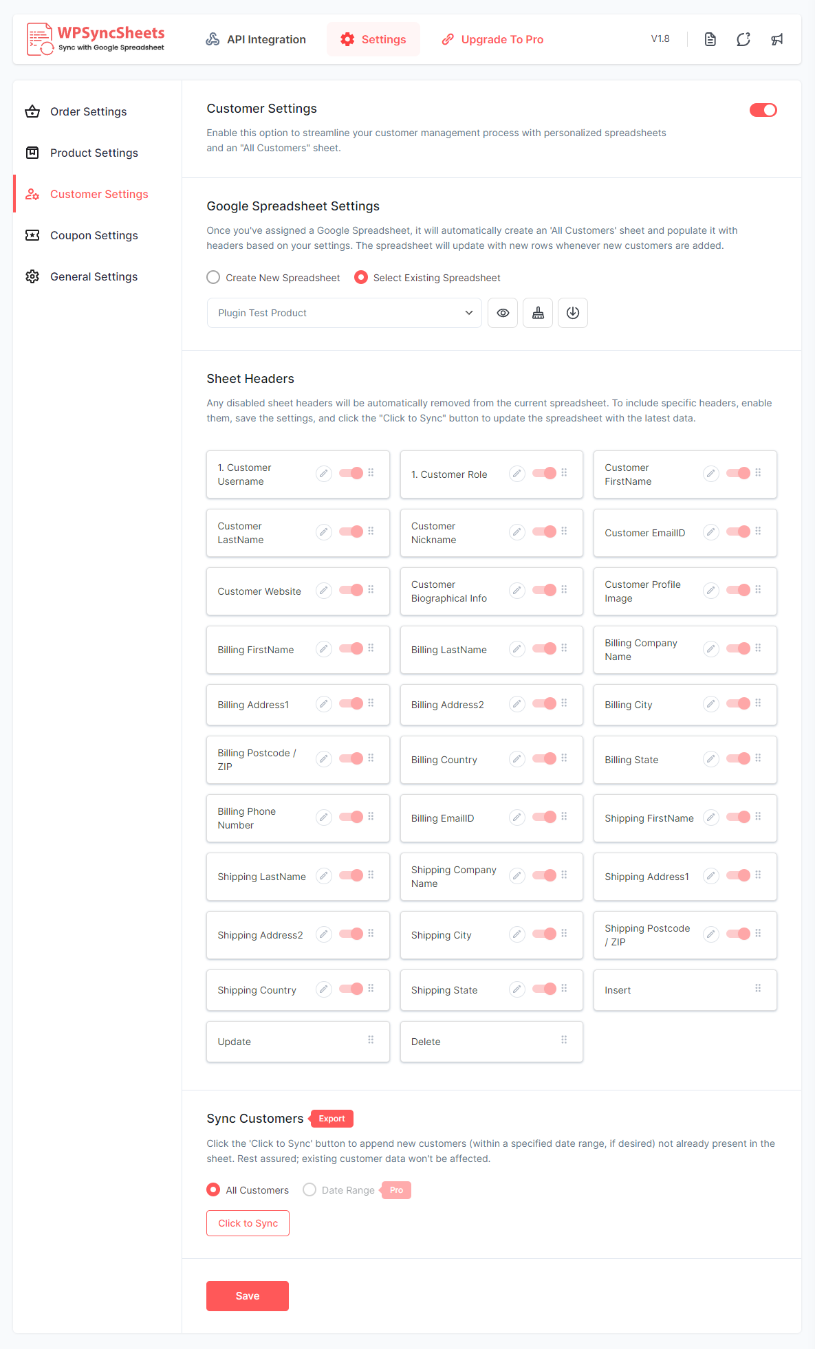 WooCommerce Customer Export Settings