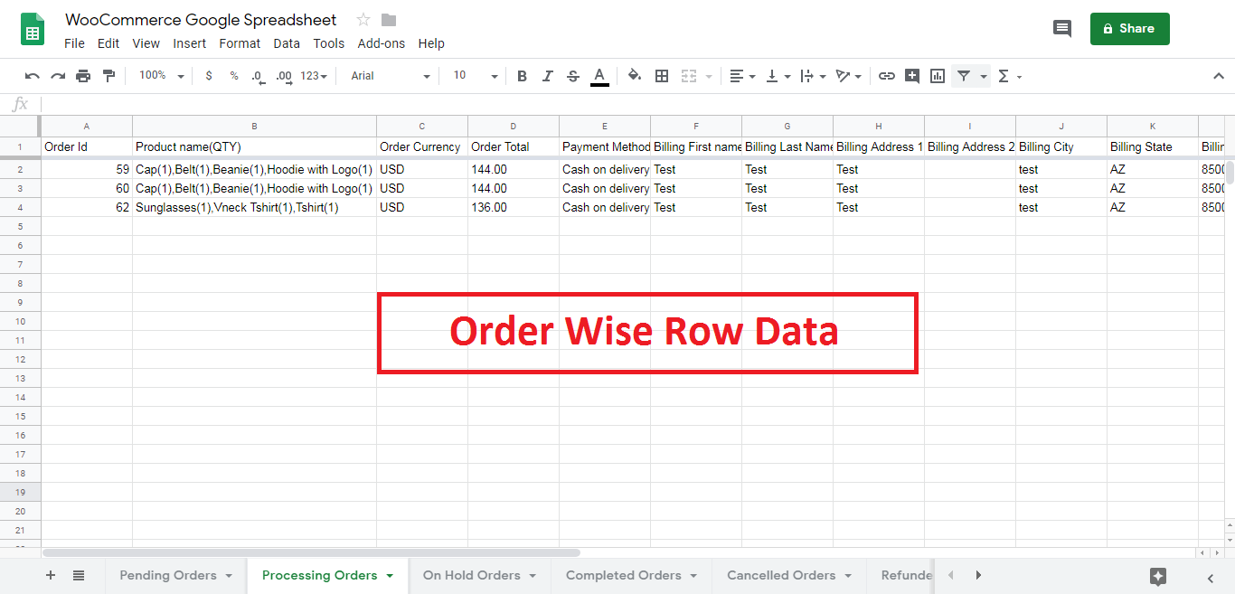 Google Spreadsheet Orders