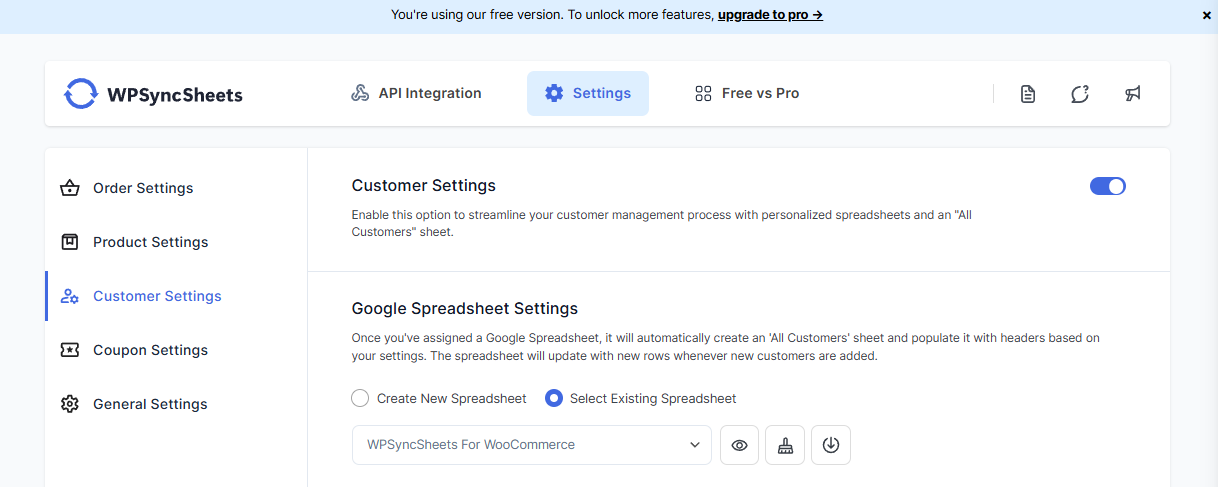WooCommerce Customer Enable Settings