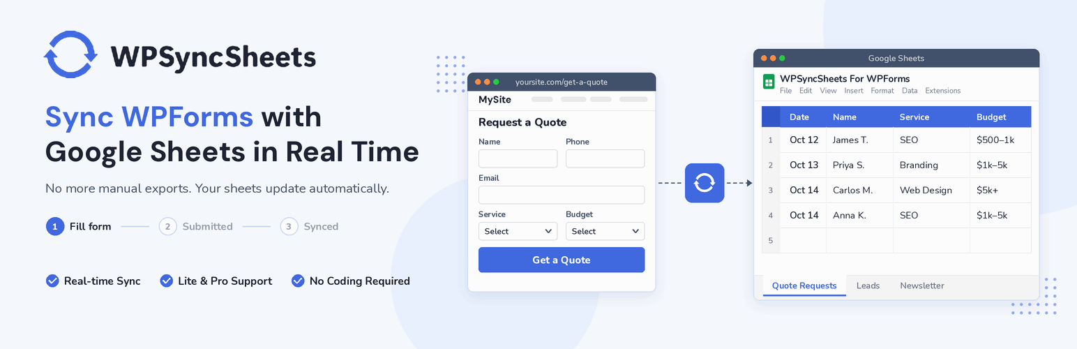 WPSyncSheets For WPForms – Google Sheets Connector for WPForms & Real‑Time Data Export preview