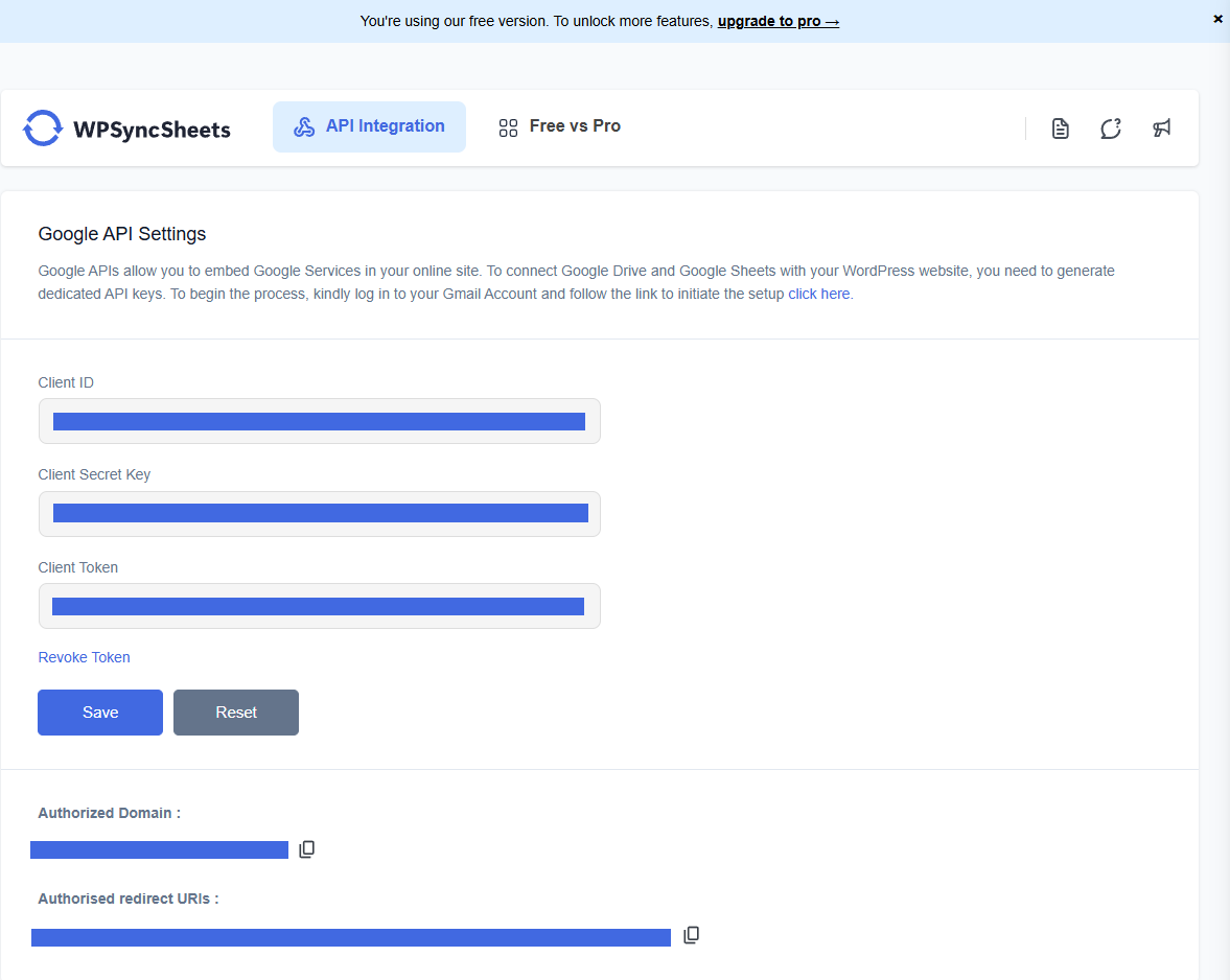 Google API Integration Settings