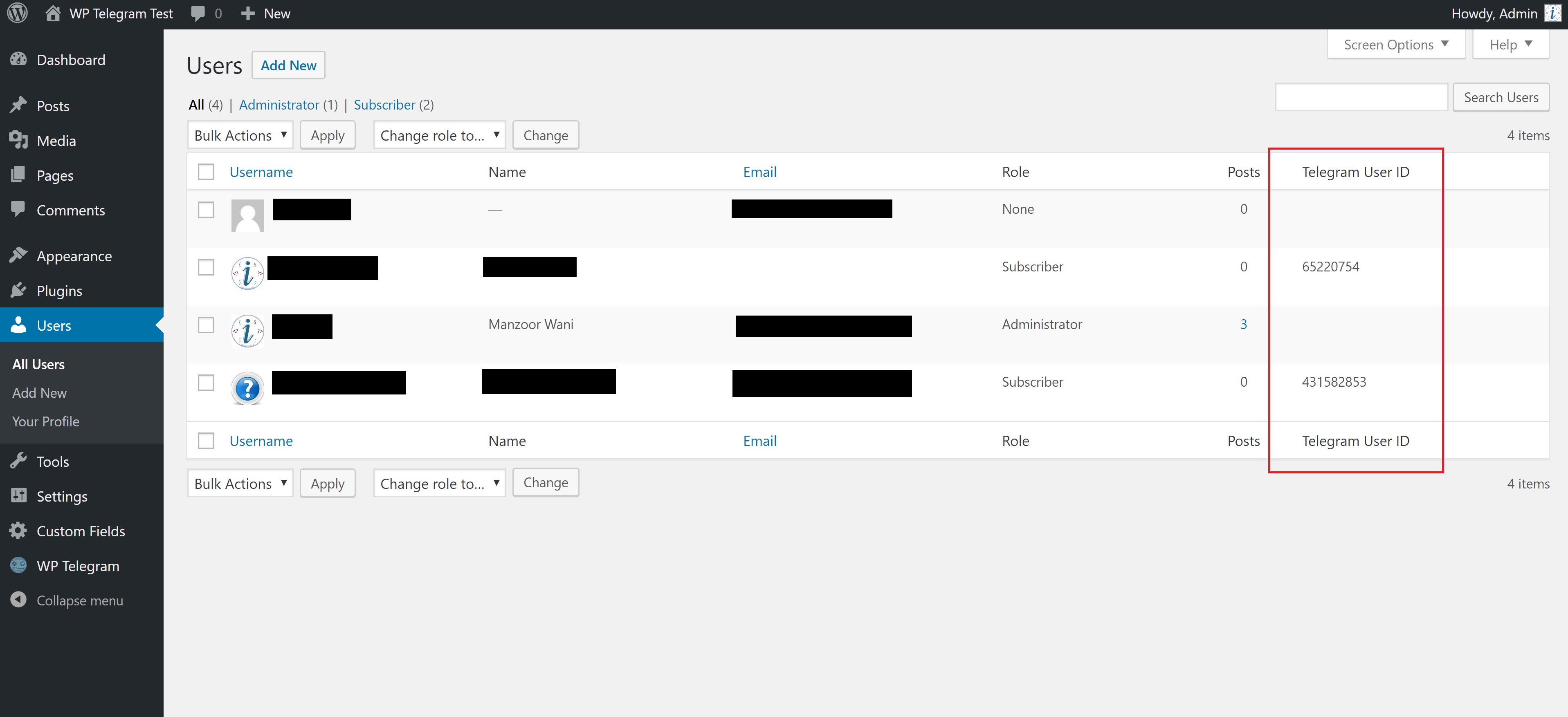 User List Table (for admin)