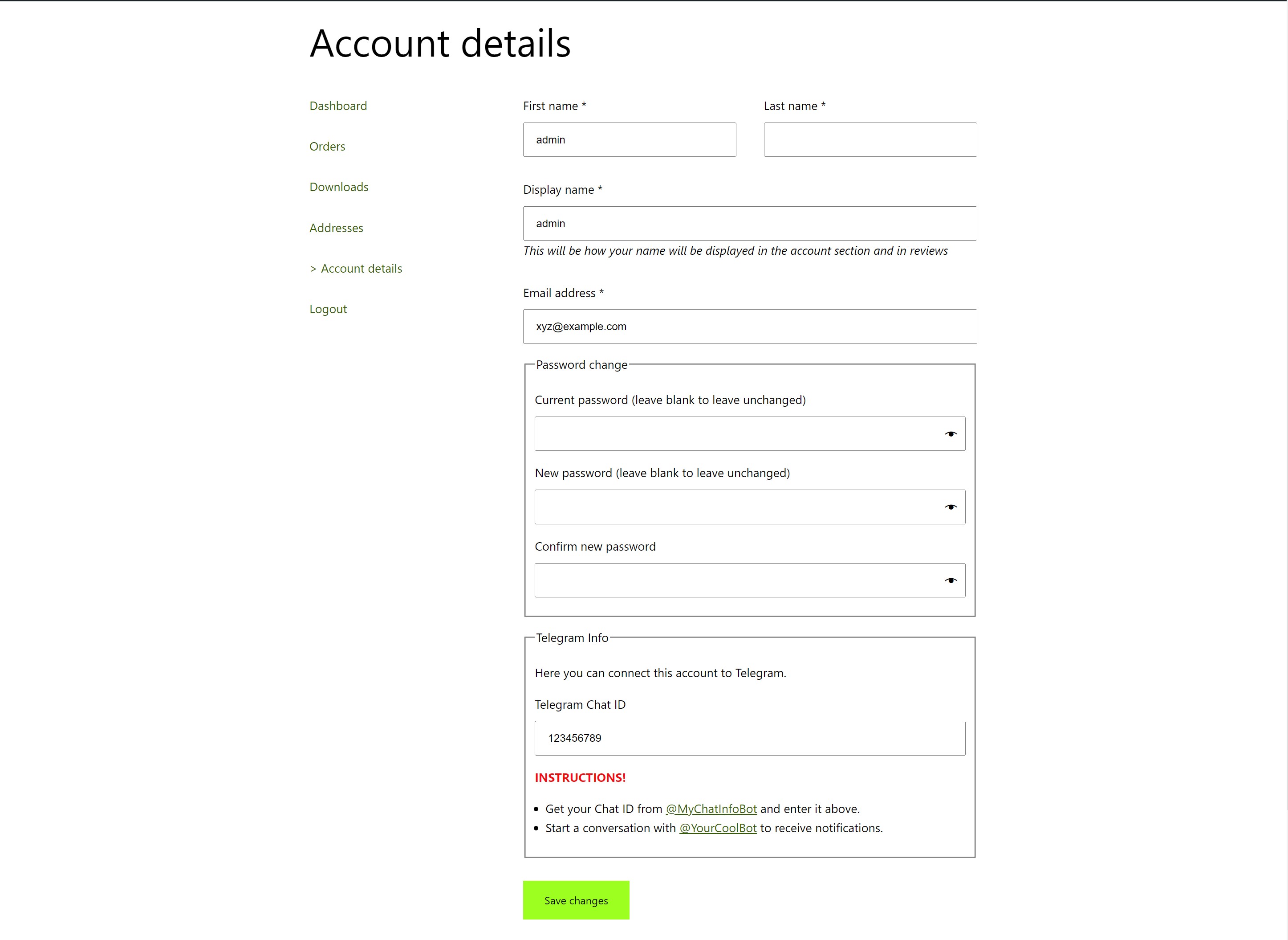 WooCommerce Account Page