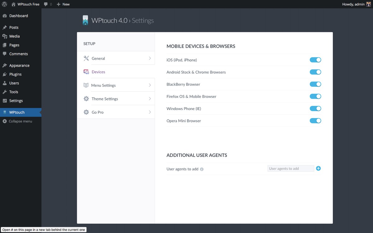 Admin devices settings