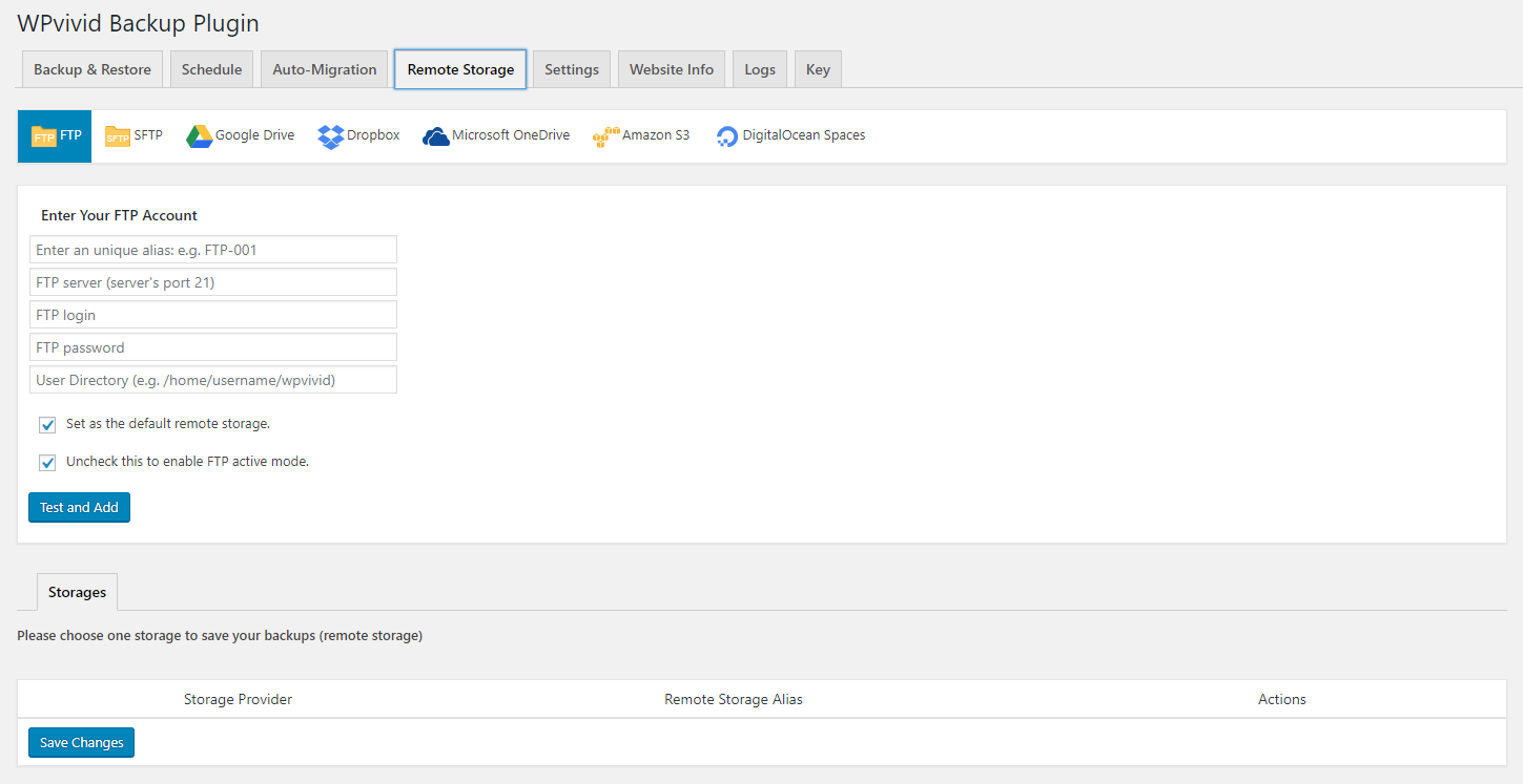 Configure remote backups