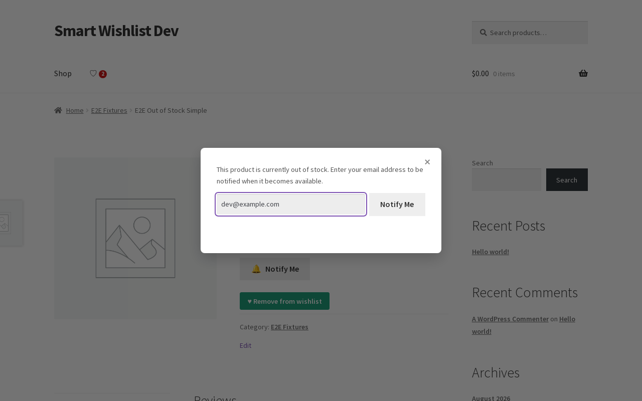 Waitlist popup modal mode on an out-of-stock product page.