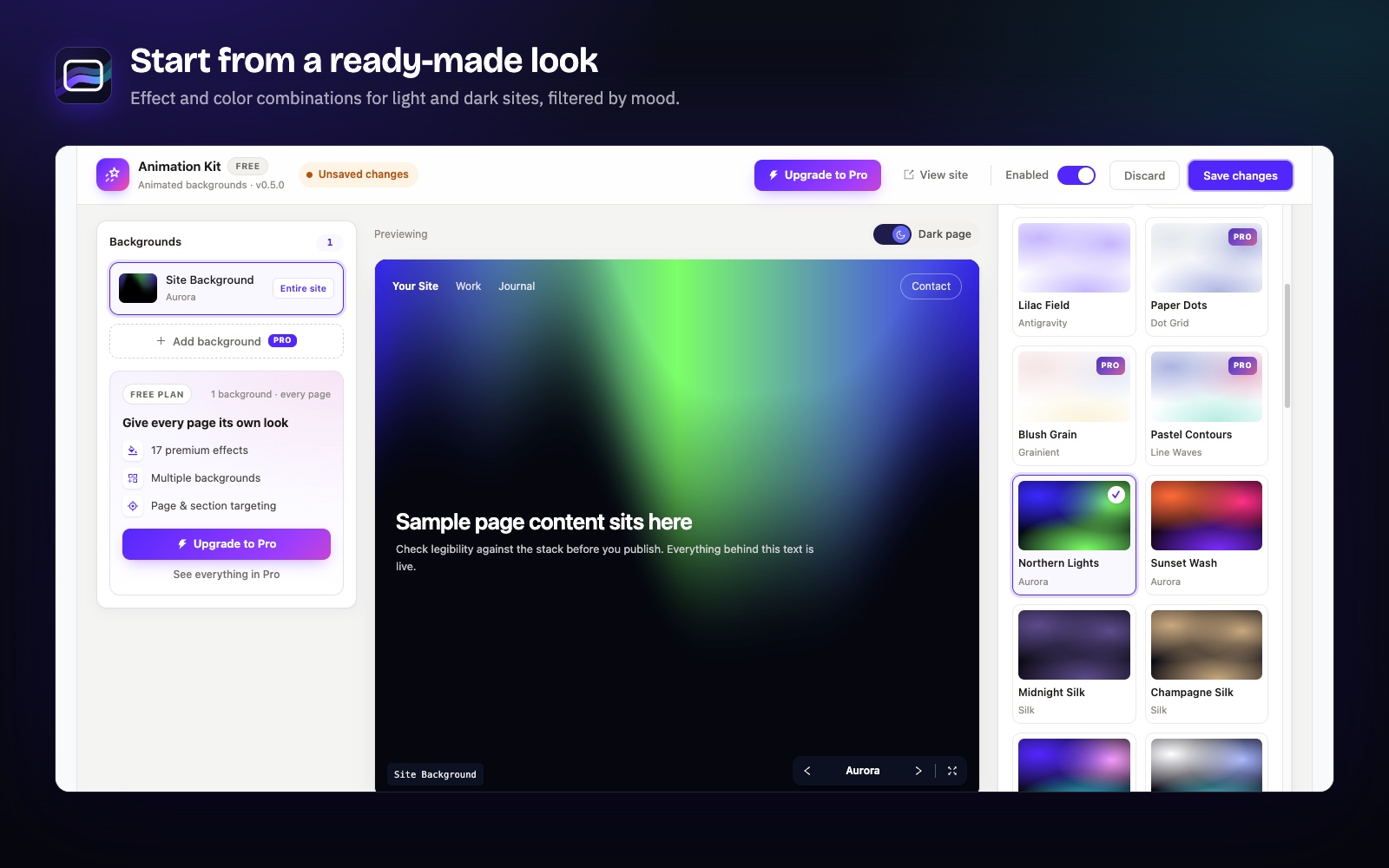 The looks gallery: ready-made effect and color combinations, filtered by mood.