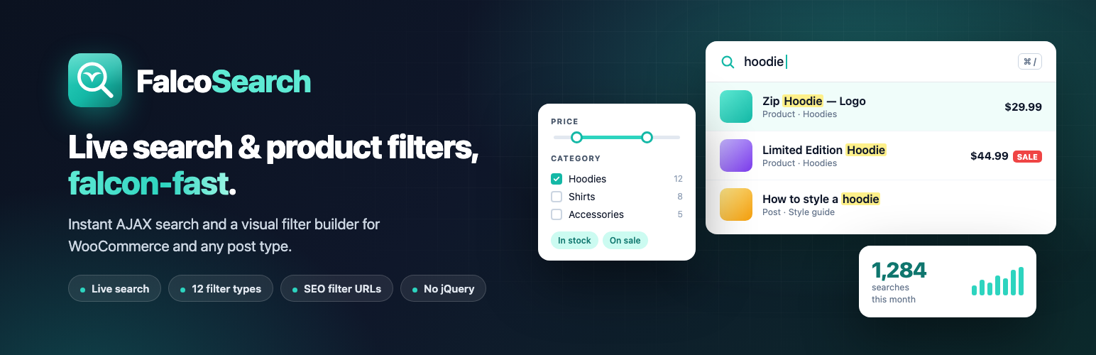 WordPress 外掛 FalcoSearch – Live Search & Product Filter for WooCommerce 的封面圖片